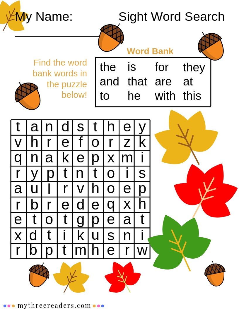 Fall Sight Word Search