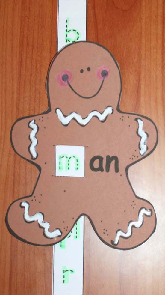 Gingerbread man printable characters, phonics slider