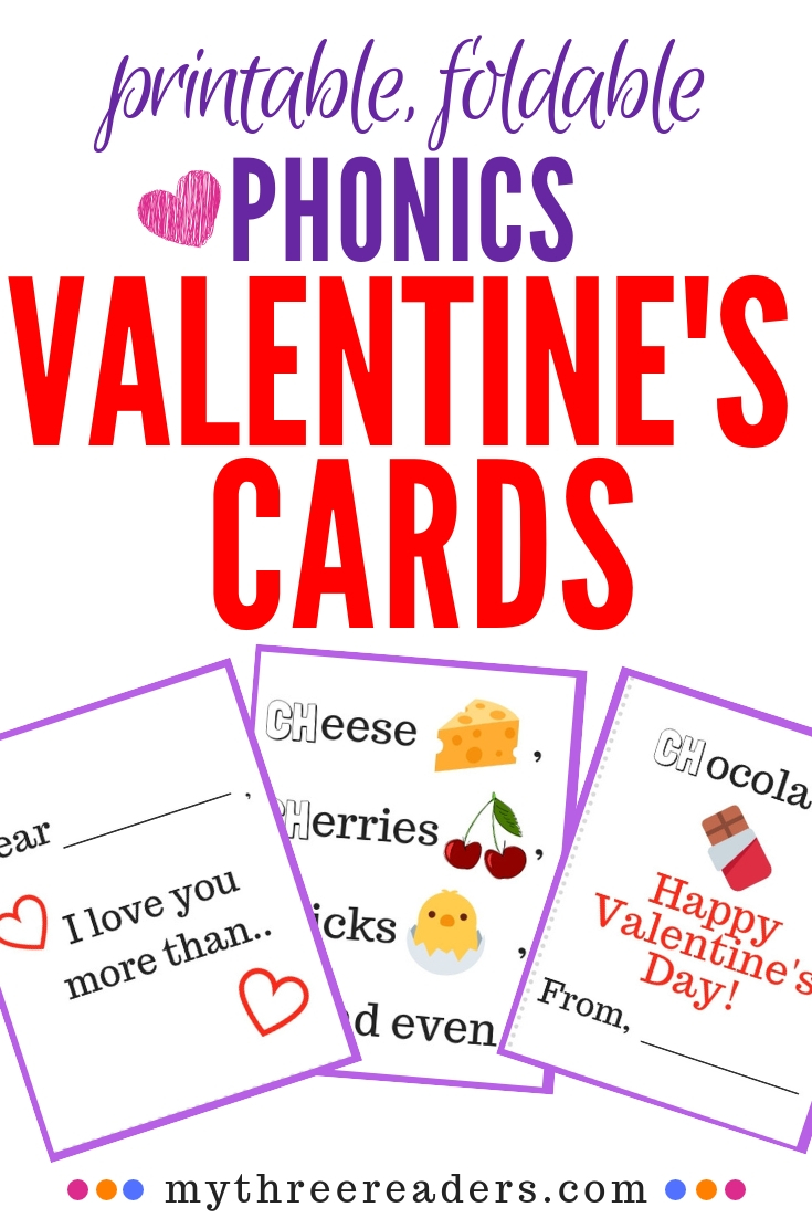 Free printable valentine's day cards that teach phonics blends for beginning readers.