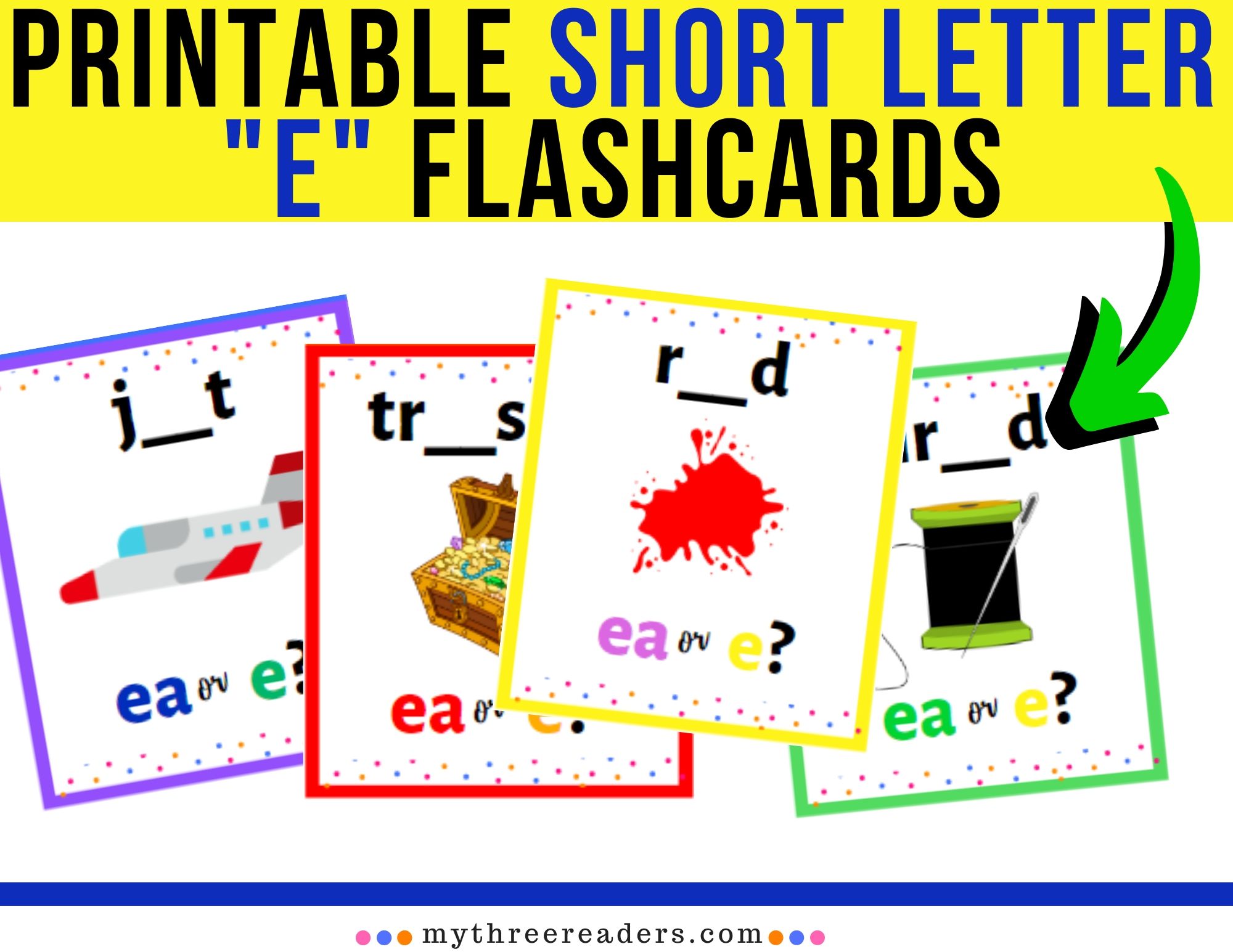 free printable short letter e flashcards